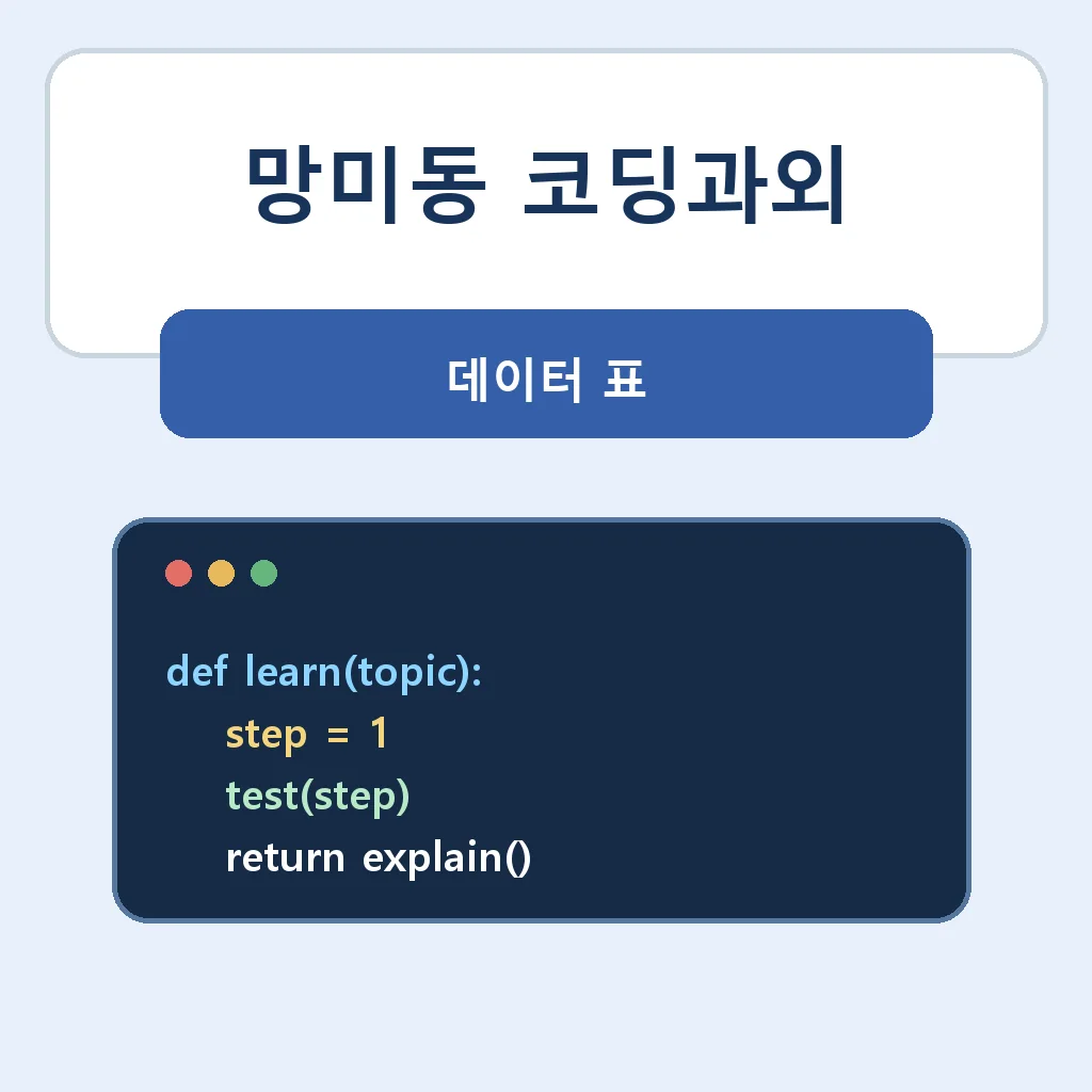 망미동 코딩과외 데이터 표 학습정보